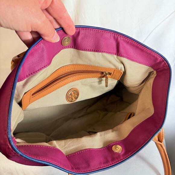 Tory Burch Jaden Tote Purple leather, navy base Dipped Color Block - Picture 6 of 7